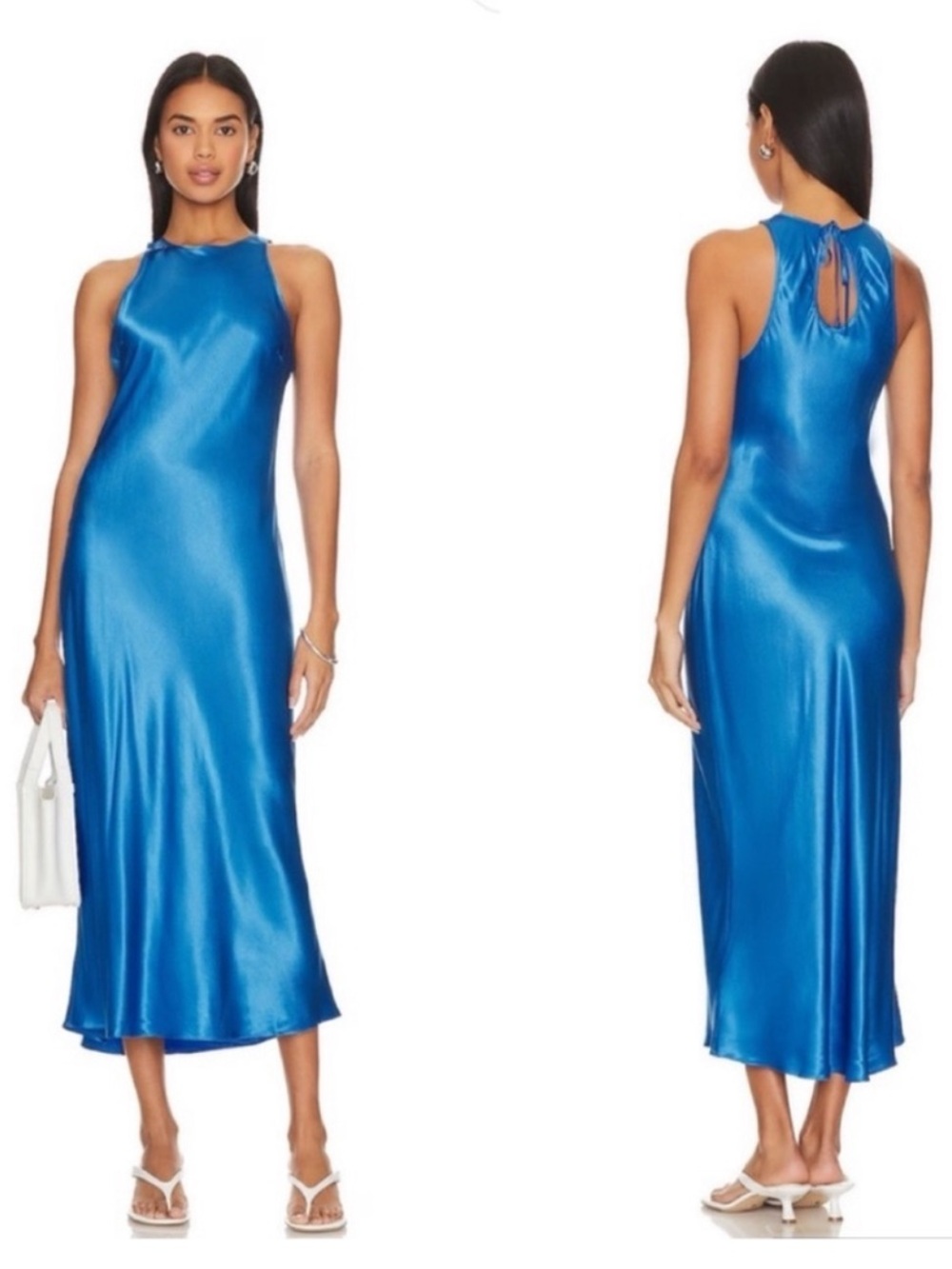 Rails Solene Satin Sleeveless Slip Dress Cobalt Blue Keyhole Back Size Medium